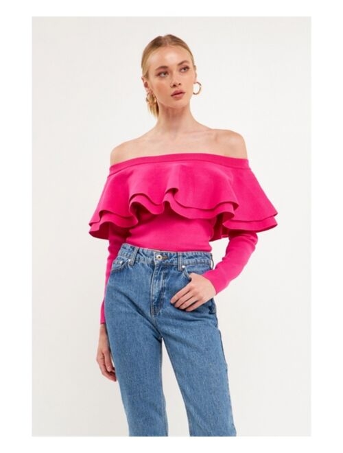 ENDLESS ROSE Women's Off-The-Shoulder Knit Top