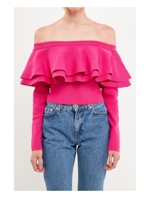 ENDLESS ROSE Women's Off-The-Shoulder Knit Top