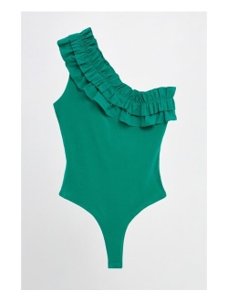 Women's Ruffled Asymmetrical Bodysuit