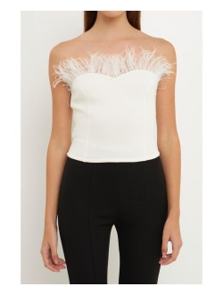 Women's Strapless Knit Feather Top