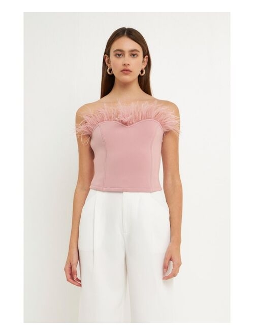 ENDLESS ROSE Women's Strapless Knit Feather Top