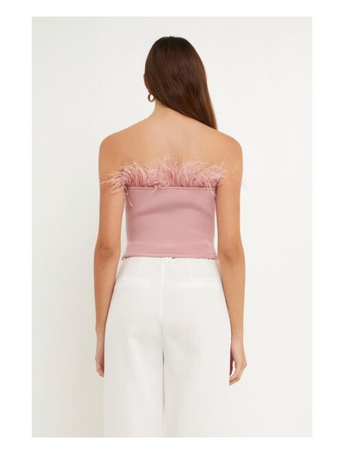 ENDLESS ROSE Women's Strapless Knit Feather Top