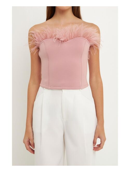 ENDLESS ROSE Women's Strapless Knit Feather Top