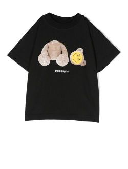Kids smiley teddy-bear print T-shirt