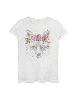 licensed character Girls 7-16 Pretty Fox Floral Anilmal Portrait Graphic Tee