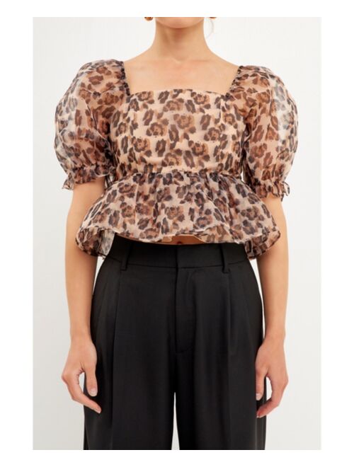 ENDLESS ROSE Women's Organza Animal Printed Top