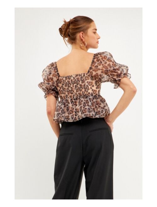 ENDLESS ROSE Women's Organza Animal Printed Top