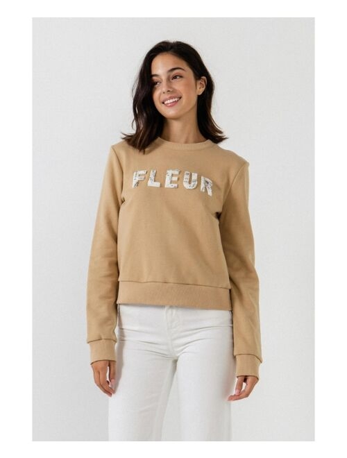 ENDLESS ROSE Women's Beads Lettering Patch Sweatshirt