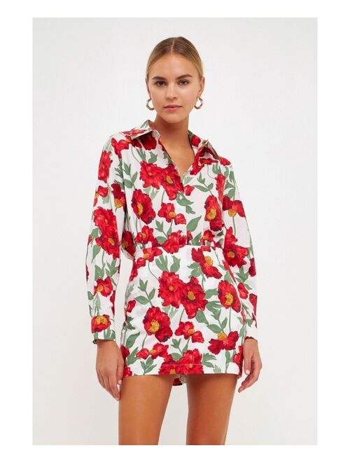 ENDLESS ROSE Women's Floral Print Cotton Shirt