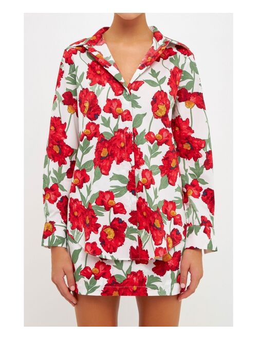 ENDLESS ROSE Women's Floral Print Cotton Shirt