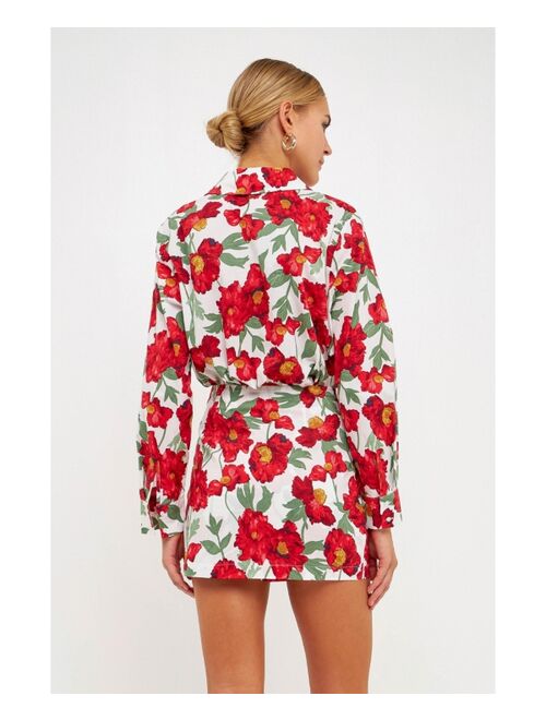 ENDLESS ROSE Women's Floral Print Cotton Shirt