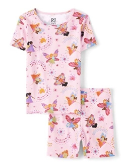 Girls Sleeve Top and Shorts Snug Fit 100% Cotton 2 Piece Pajama Set