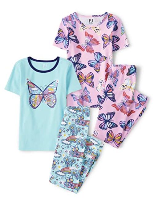 The Children's Place Girls Sleeve Top and Shorts Snug Fit 100% Cotton 2 Piece Pajama Set