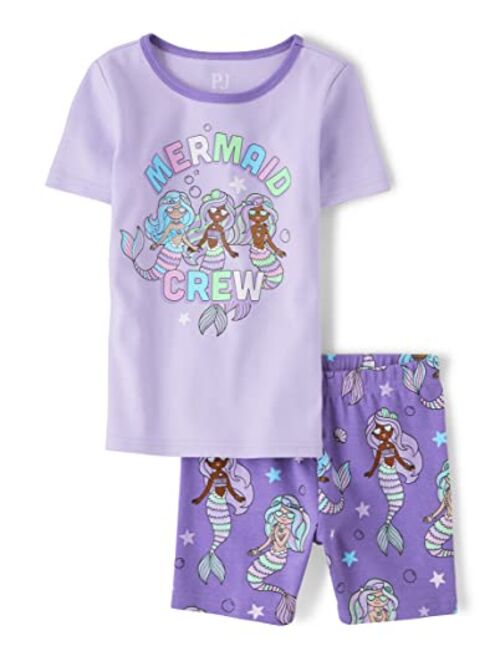 The Children's Place Girls Sleeve Top and Shorts Snug Fit 100% Cotton 2 Piece Pajama Set