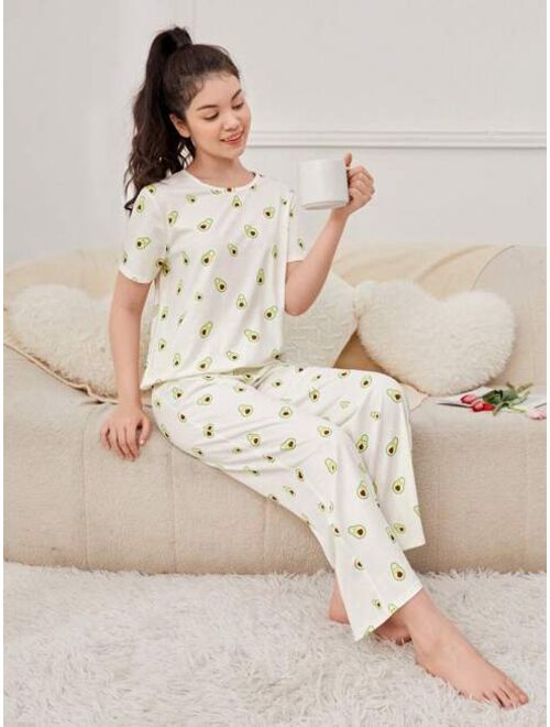 SHEIN Teen Girls Cartoon Graphic Tee & Pants PJ Set