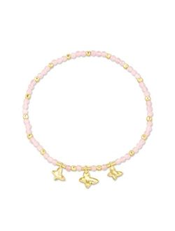 Lillia Butterfly Stretch Bracelet in 14k Gold-Plated Brass, Fashion Jewelry for Women, Pink Cats Eye