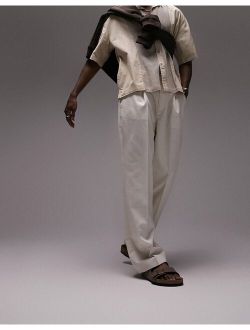 wide leg linen mix pants in stone