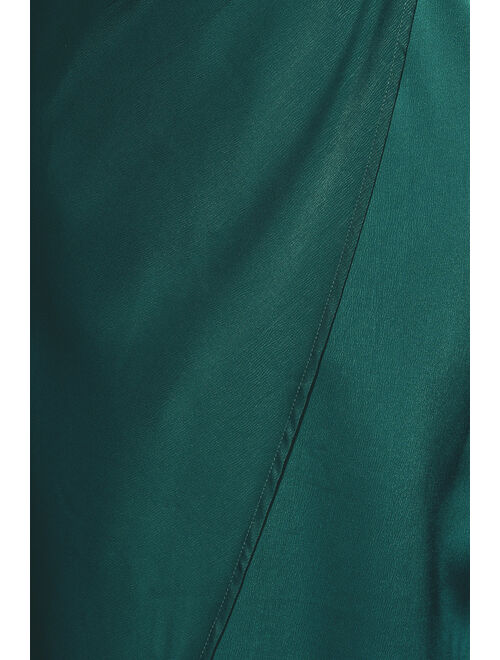 Lulus Quite Likely Dark Teal Satin Asymmetrical Midi Dress