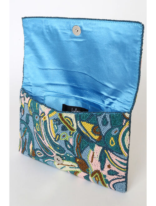 Lulus Bead On Blue Multi Paisley Beaded Clutch