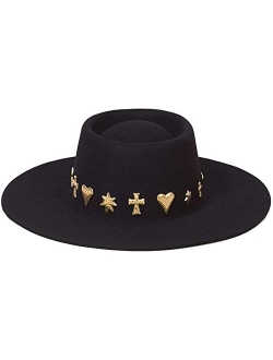 Women's Wool Boater Hat with Gold Conchos