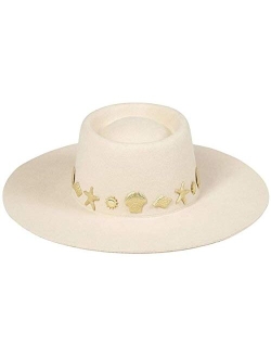 Women's Wool Boater Hat with Gold Conchos