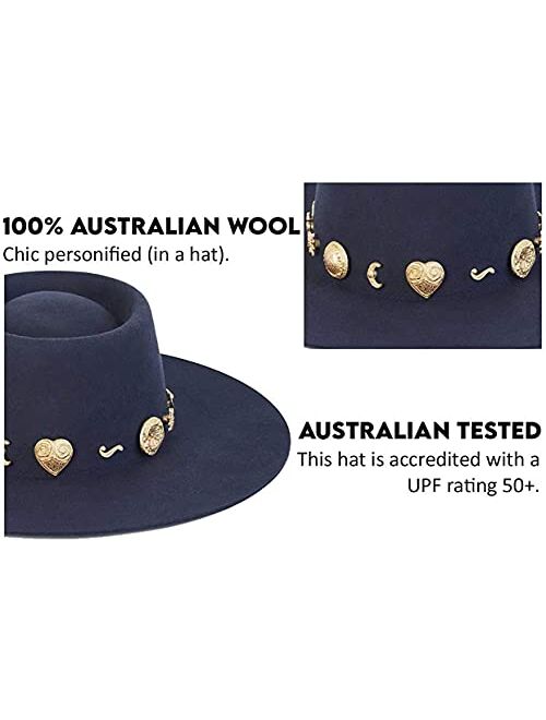 Lack of Color Women's Wool Boater Hat with Gold Conchos