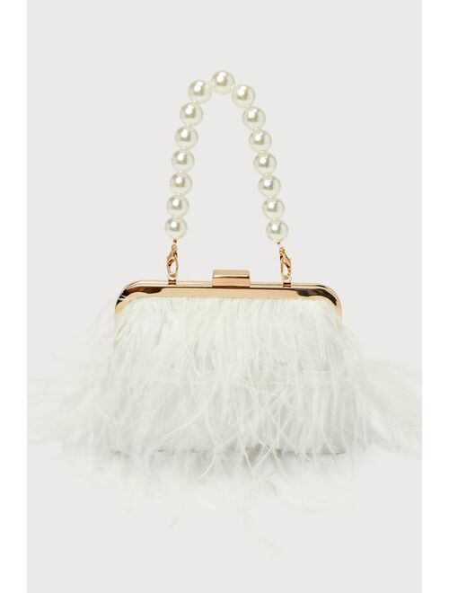 Lulus Loveliest Addition Ivory Satin Feather Clutch