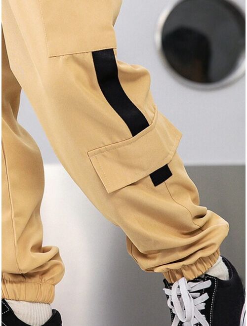 Shein Tween Boy Letter Patched Flap Pocket Side Cargo Pants