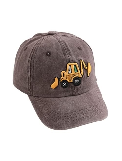 Kabake Cute Embroidery Excavator Kids Baseball Cap Adjustable Cotton Washed Vintage Cowboy Hat for Boys Girls Age 2-8