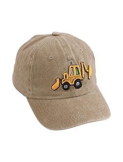 Kabake Cute Embroidery Excavator Kids Baseball Cap Adjustable Cotton Washed Vintage Cowboy Hat for Boys Girls Age 2-8