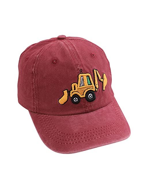 Kabake Cute Embroidery Excavator Kids Baseball Cap Adjustable Cotton Washed Vintage Cowboy Hat for Boys Girls Age 2-8