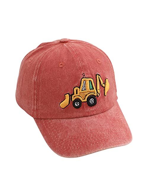 Kabake Cute Embroidery Excavator Kids Baseball Cap Adjustable Cotton Washed Vintage Cowboy Hat for Boys Girls Age 2-8