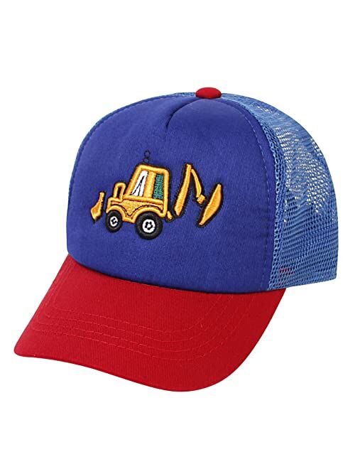 Kabake Cute Embroidery Excavator Kids Baseball Cap Adjustable Cotton Washed Vintage Cowboy Hat for Boys Girls Age 2-8