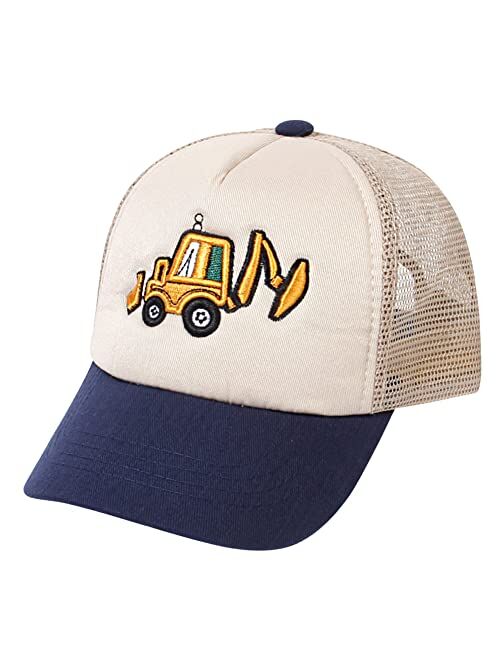 Kabake Cute Embroidery Excavator Kids Baseball Cap Adjustable Cotton Washed Vintage Cowboy Hat for Boys Girls Age 2-8