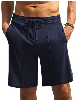 Men's Linen Shorts Casual Elastic Waist Drawstring Casual Summer Beach Stretch Shorts