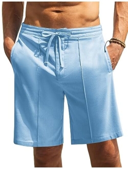 Men's Linen Shorts Casual Elastic Waist Drawstring Casual Summer Beach Stretch Shorts