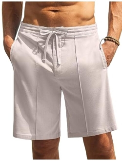 Men's Linen Shorts Casual Elastic Waist Drawstring Casual Summer Beach Stretch Shorts