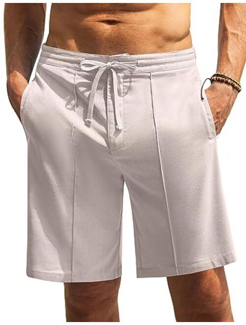 COOFANDY Men's Linen Shorts Casual Elastic Waist Drawstring Casual Summer Beach Stretch Shorts