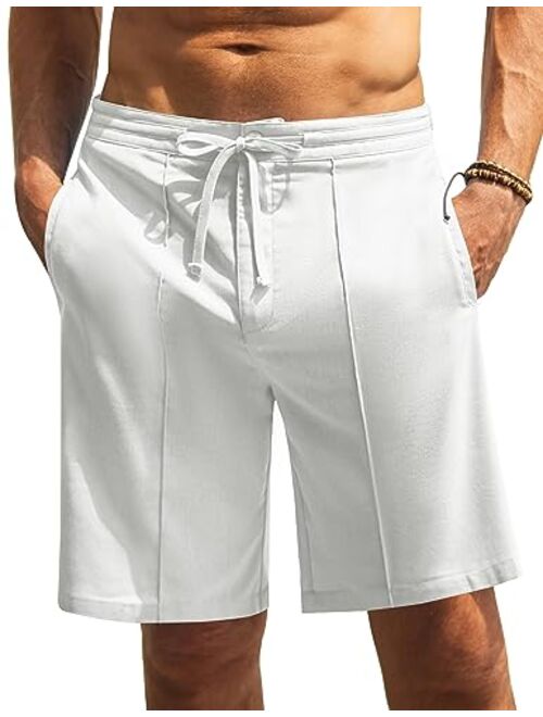 COOFANDY Men's Linen Shorts Casual Elastic Waist Drawstring Casual Summer Beach Stretch Shorts