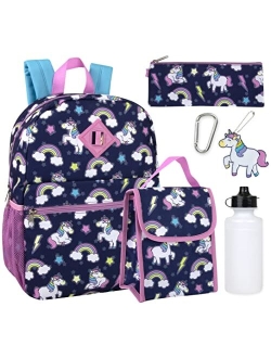 Trail maker Girl's 6 in 1 Backpack with Lunch Bag, Pencil Case, Keychain, and Accessories