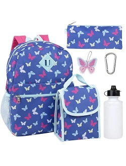 Trail maker Girl's 6 in 1 Backpack with Lunch Bag, Pencil Case, Keychain, and Accessories