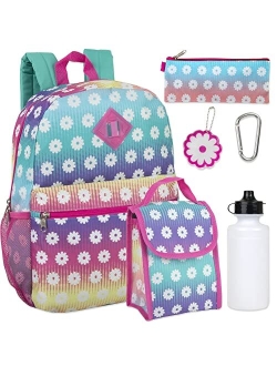 Trail maker Girl's 6 in 1 Backpack with Lunch Bag, Pencil Case, Keychain, and Accessories