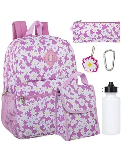 Trail maker Girl's 6 in 1 Backpack with Lunch Bag, Pencil Case, Keychain, and Accessories