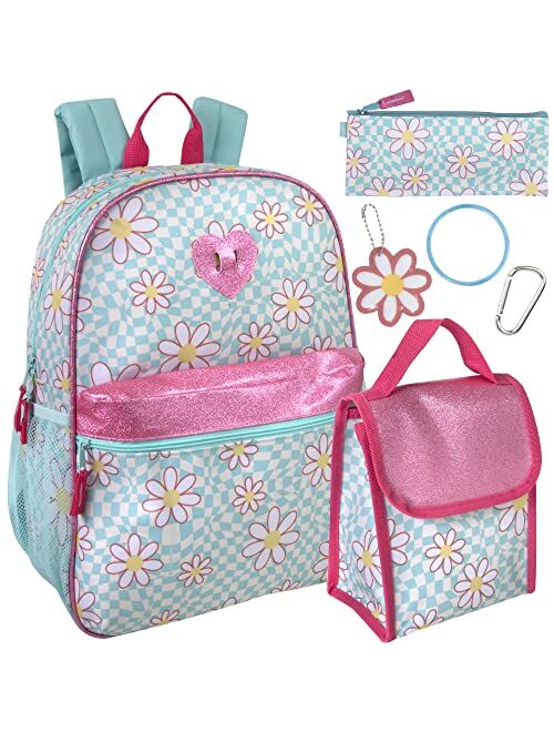 Trail maker Girl's 6 in 1 Backpack with Lunch Bag, Pencil Case, Keychain, and Accessories