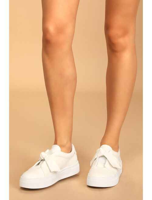 Lulus Calissa White and Gold Bow Flatform Sneakers