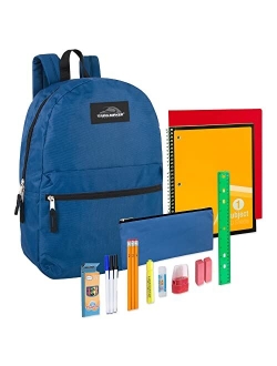 Trail maker Pre-Filled 17" Backpack & School Supply Kit - 20 Piece Back to School Supplies with Backpack (Black Pack)