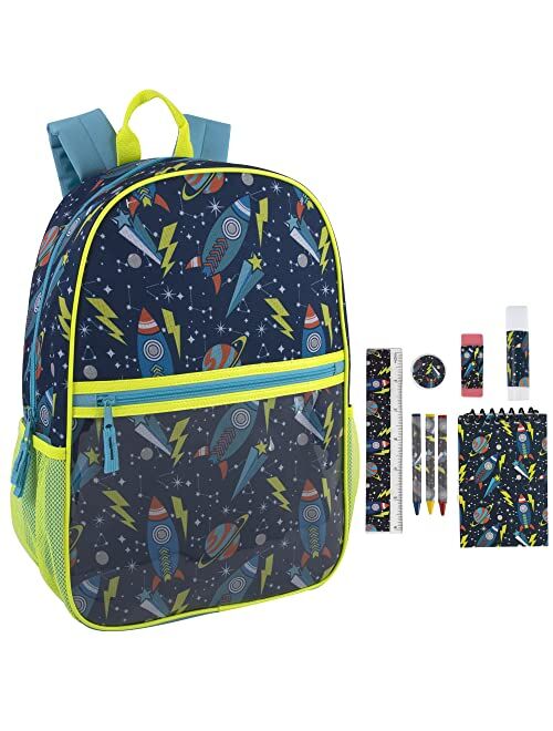 Trail maker Boys School Backpacks with School Supplies for Kids Included | 9 in 1 Backpack and School Supplies Bundle for Boys (Turbo Rocketships)