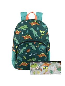 Trail maker Boys Backpack and Pencil Case Set for Kindergarten, Elementary School, 17 Inch Kids Backpack with Side Pockets (Goofy Grinning Dinos)