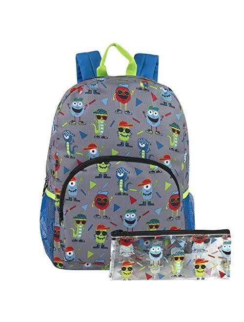 Trail maker Boys Backpack and Pencil Case Set for Kindergarten, Elementary School, 17 Inch Kids Backpack with Side Pockets (Goofy Grinning Dinos)