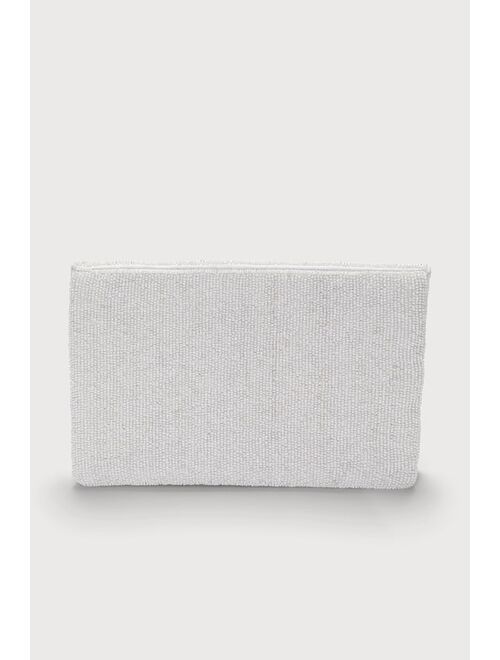 Lulus Expressive Elements White Abstract Beaded Clutch